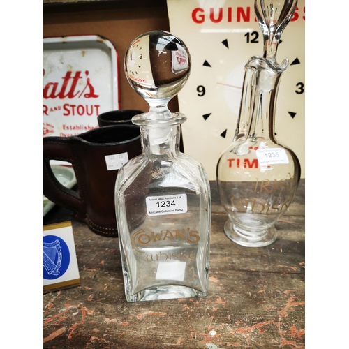 1234 - Cowan's Whiskey glass advertising decanter {27 cm H}.