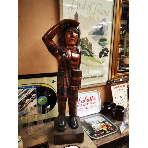 1242 - Indian Chief carved wooden tobacco advertising figure {101 cm H x 25 cm W}.