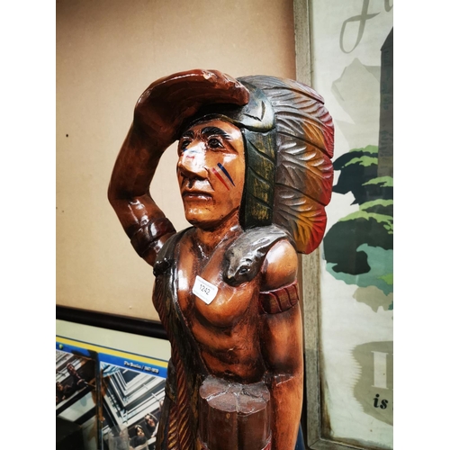 1242 - Indian Chief carved wooden tobacco advertising figure {101 cm H x 25 cm W}.