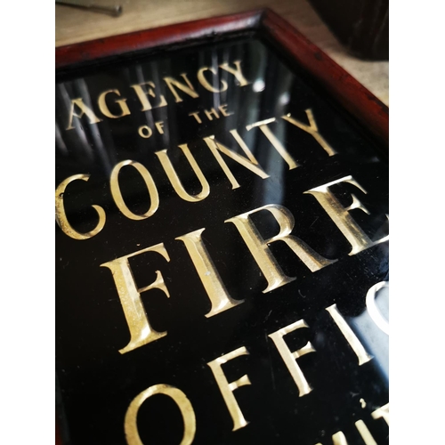 1243 - Agency of the County Fire Office Ltd framed glass advertising sign {26 cm H x 16 cm W}.