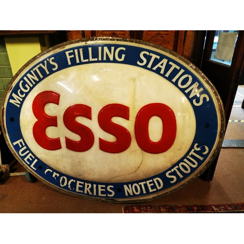 1254 - Esso McGintys Filling Station perspex double sided advertising sign {136 cm H x 183 cm W}.