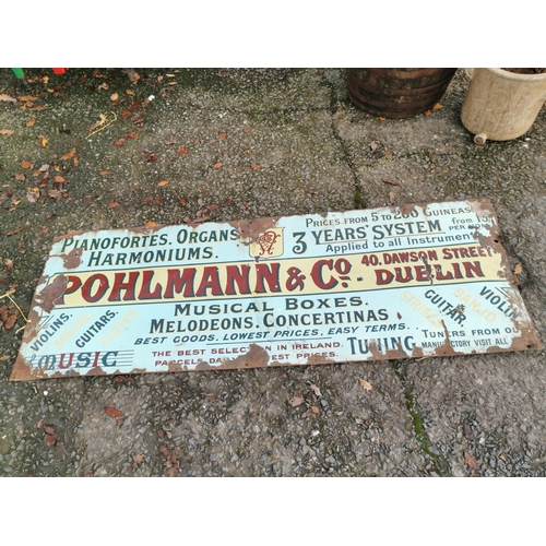 1256 - Polham & Co 40 Dawson Street Dublin Music Shop enamel advertising sign {79 cm H x 294 cm W}.