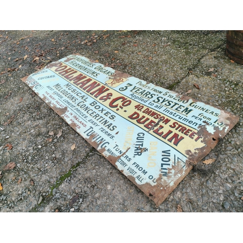 1256 - Polham & Co 40 Dawson Street Dublin Music Shop enamel advertising sign {79 cm H x 294 cm W}.