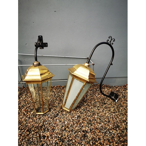 1258 - Two brass pub lanterns on original bracket {lantern 95 cm H x 47 cm W}