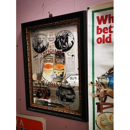 1270 - Beechams Pills framed advertising mirror {52 cm H x 37 cm W}.