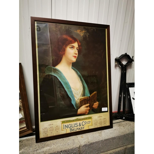 1279 - Rare Inglis & Co Belfast 1914 framed advertising calendar. {66cm H x 47cm W}.