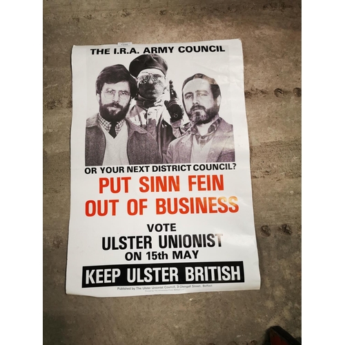 1286 - 1970s Put Sinn Fein Out Of Business - Vote Unionist on 15th May - Keep Ulster British poster {64 cm ... 