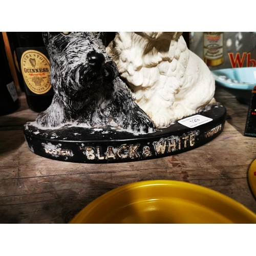 129 - Set of black and White Whiskey Ruberoid models of Scottie dogs. { 21cm H X 26cm W }.