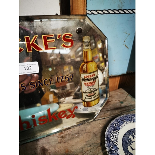 132 - Rare Locke's Distillery Kilbeggan advertising mirror. { 25cm H X 35cm W  }.