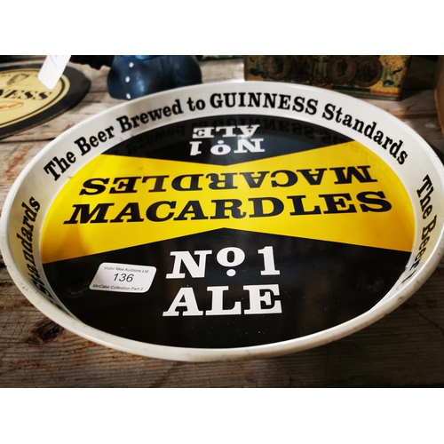 136 - McArdle's No 1 The Beer Brewed To Guinness Standards tinplate drink's tray. { 30cm Dia. }.