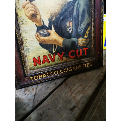 143 - Captan's Navy Cut Tobacco and Cigarettes tinplate advertising sign. { 25cm H X  19cm W }.