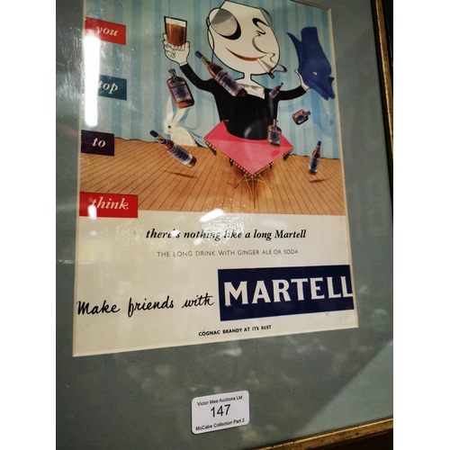 147 - Martell Man framed advertising showcard . { 45cm H X 34cm W }