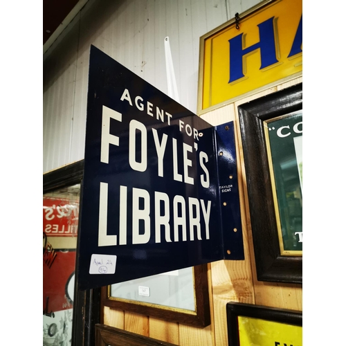 148 - Agents for Foyle's Library double sided advertising sign. { 30cm H X 35cm W }.