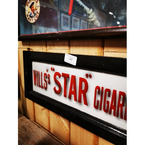 149 - Rare Wills Star enamel advertising sign in original frame {18 cm H x 47 cm W}.