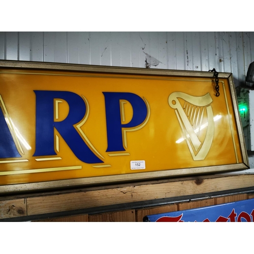 152 - Rare Harp hanging light up advertising sign. { 30cm H X 100cm W }.