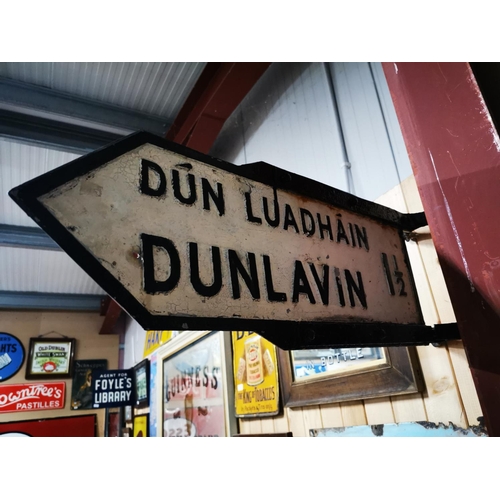 169 - Rare Dunlavin alloy finger post sign {29 cm H x 82 cm W}.