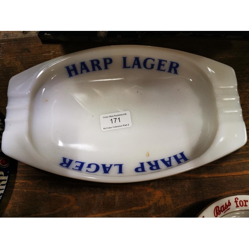 171 - Two Harp Lager ashtrays  - one ceramic  & one plastic.