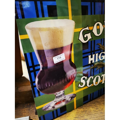 174 - Gordon Highland Scotch Ale advertising showcard. { 38cm H X 50cm W }