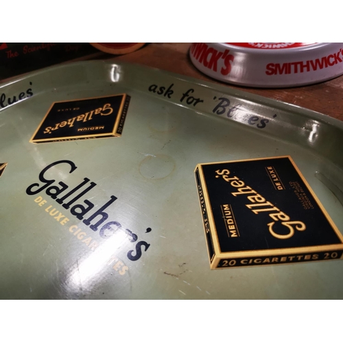 178 - Gallagher's Ask For Blue Deluxe Cigarettes tinplate advertising tray. { 32cm L X 41cm W }.