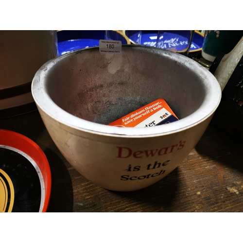 180 - 1960's Dewar's Scotch Whiskey ice bucket { 16cm H X 23cm Dia. }.