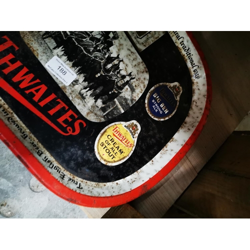 188 - Thwaites tinplate drink's tray { 32cm L X 42cm W }