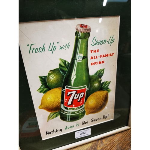 202 - Fresh Up With 7 UP framed showcard. { 32cm H X 28cm W }.