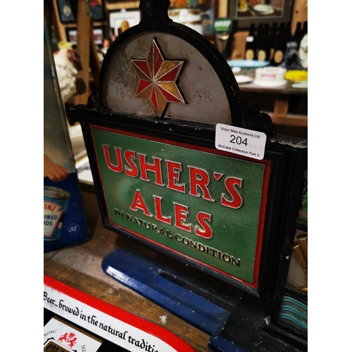 204 - Rare Ushers Ales cast alloy counter advertising sign. { 31cm H X 31cm W }.