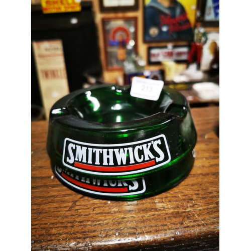 213 - Two Smithwick's glass ashtrays.