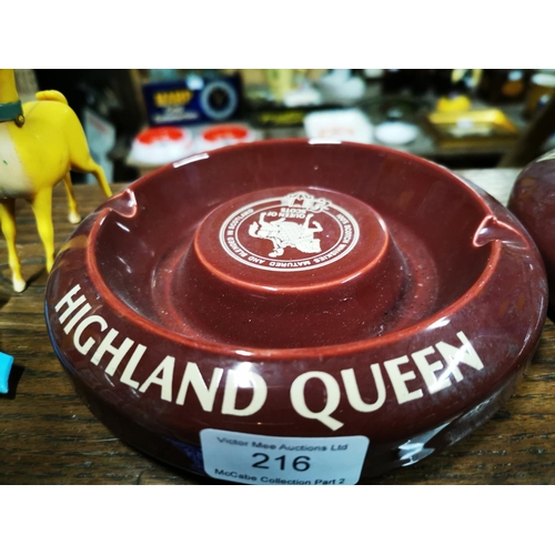 216 - Two ceramic Highland Queen ashtrays.