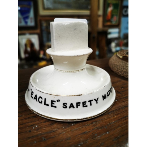 218 - Eagle Safety ceramic advertising match box holder. { 9cm H }.