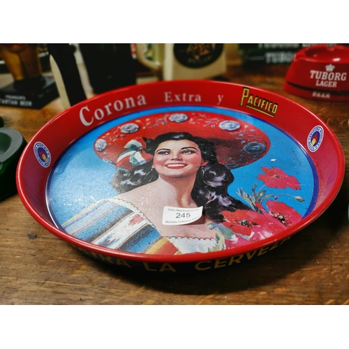 245 - Corona Extra tinplate drink's tray. { 33cm Dia }.