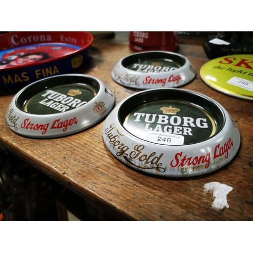 246 - Three Tuborg Lager tinplate ashtrays