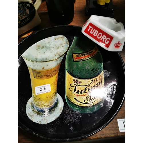 275 - Tuborg tinplate drink's tray and Pyrex ashtray