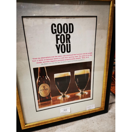 302 - Guinness Is Good For You framed advertisement  { 48cm H X 39cm W }.