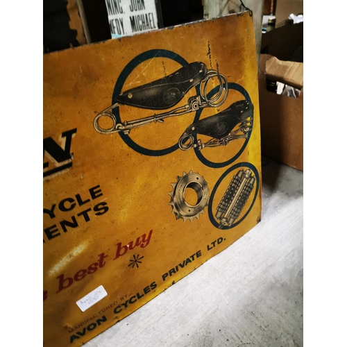 304 - Avon Bicycle Components tinplate advertising sign. { 37cm H X 51cm W }.