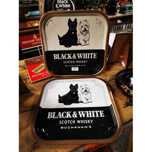 308 - Two Black and White Buchanan's Scotch Whiskey tinplate drink's trays. { Each  33cm Sq. }.