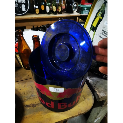 310 - 1980's Red Bull plastic ice bucket  { 18cm H X 19cm Dia }.