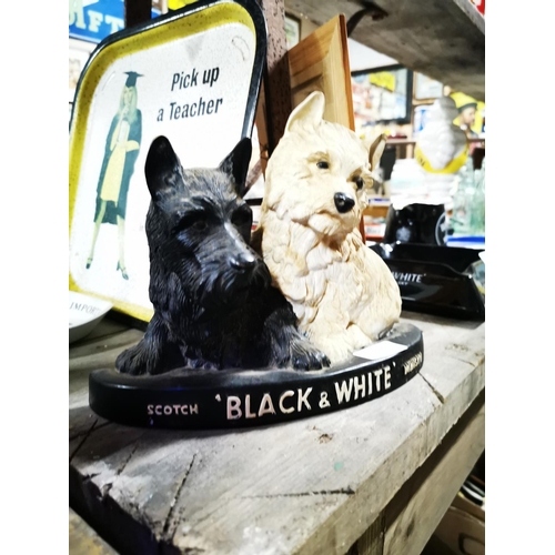 311 - Black and White Scotch Whiskey Ruberoid advertising dogs. { 20cm H X 27cm W }.