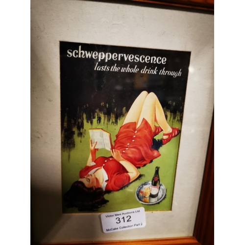 312 - Schweppervescence Lasts The Whole Drink Through framed advertisement { 27cm H X 22cm W }.