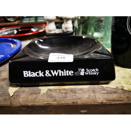 316 - Black and White Scotch Whiskey ceramic water jug and ashtray .