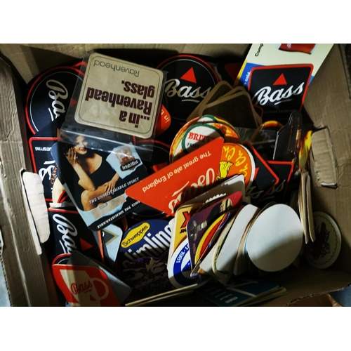 332 - Box of miscellaneous beer mats and collection of picture mounts.