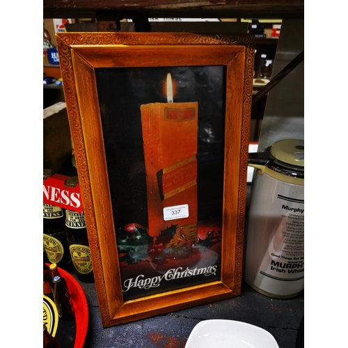 337 - Johnnie Walker Scotch Whiskey Happy Christmas framed advertising print. { 42cm H X 24cm W }.