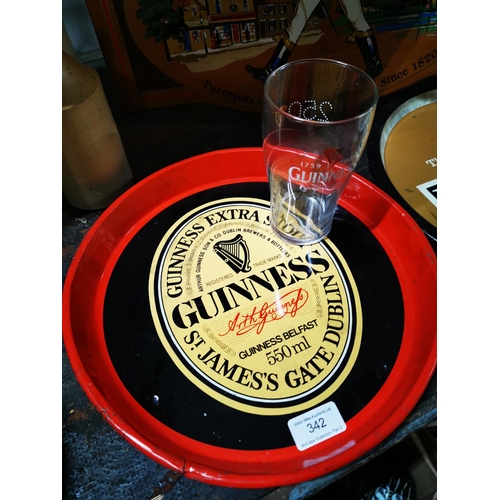 342 - Guinness tinplate drink's tray  { 30cm Dia }, collection of Guinness beer mats in the form of rugby ... 