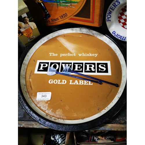 343 - Power's Gold Label Whiskey drink's tray, More Power's Whiskey Wade ceramic ashtray and Free Power's ... 