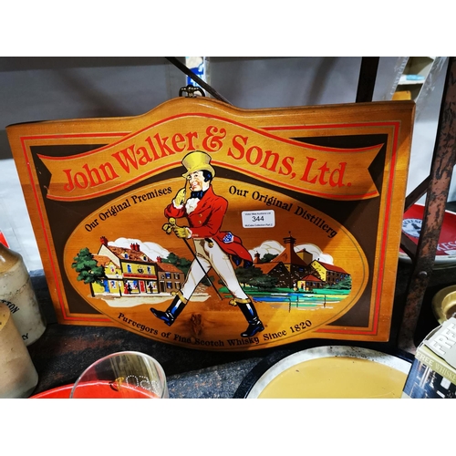 344 - Johnnie Walker & Sons Scotch Whisky wooden advertising sign. { 34cm H X 46cm W }.