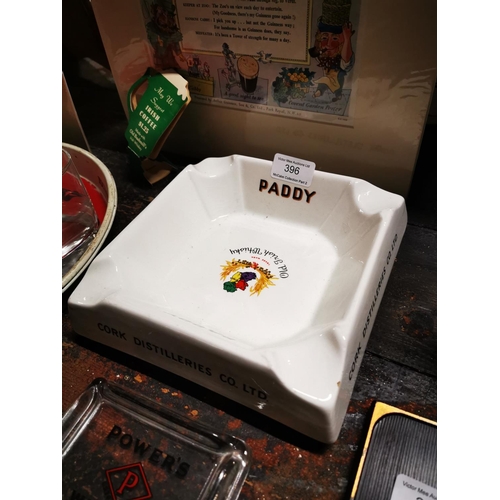 396 - Paddy Arklow Pottery ceramic ashtray and Power's Whiskey glass ashtray.