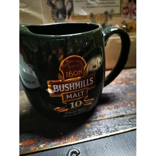 397 - Bushmill's green ceramic water jug {  12cm H X } and Old Bushmill's The Smooth Tasting Irish Whiskey... 