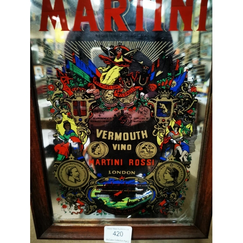 420 - Martini framed advertising mirror. { 34cm H X 24cm W }.