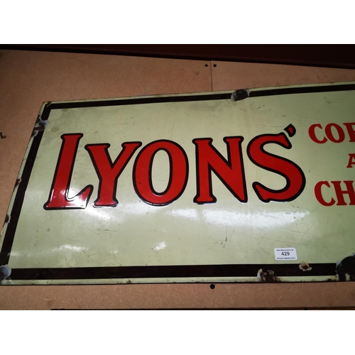 429 - Lyons' Coffee and Chicory Extract enamel advertising sign {46 cm H x 152 cm W}.