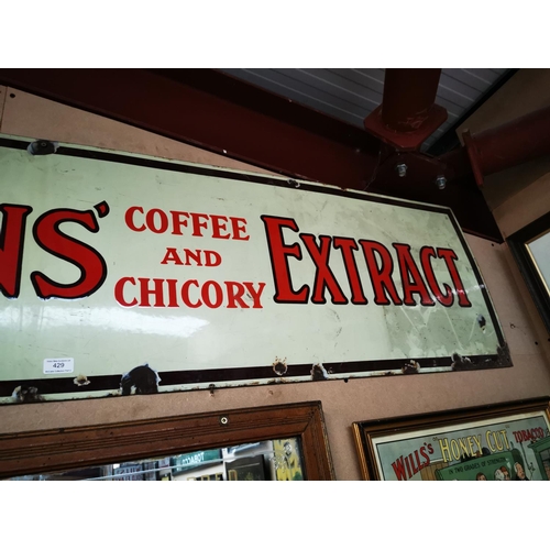 429 - Lyons' Coffee and Chicory Extract enamel advertising sign {46 cm H x 152 cm W}.